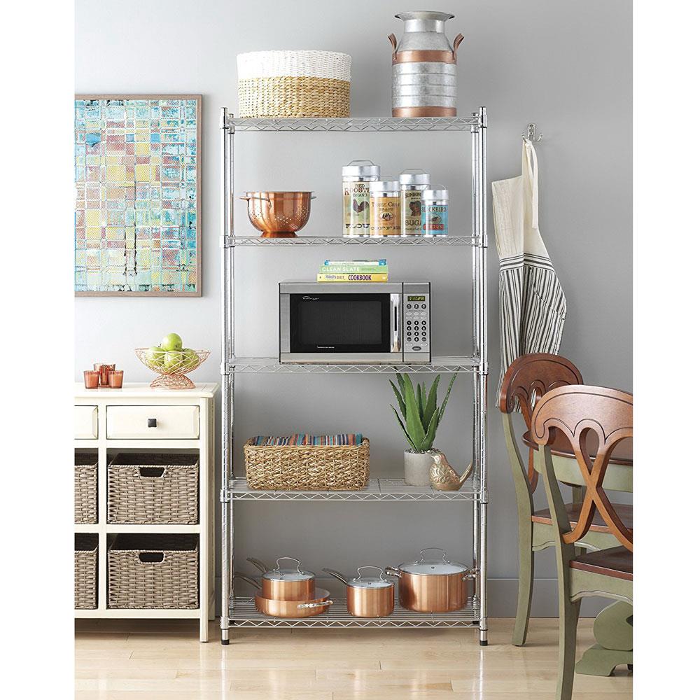 Utility Garage Shelving Unit 5 Shelf Heavy Duty Wire Metal Rack Chrome Organizer